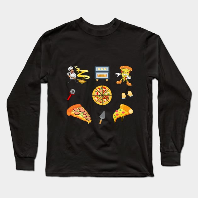 Assorted Veggie and Pepperoni Pizza Toppings Set Designs Pack Long Sleeve T-Shirt by IlanaArt